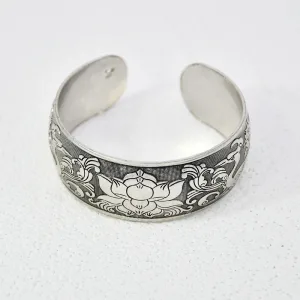 Bracelet Manchette Vintage Tibétain Plaqué Argent