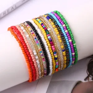 Bracelets De Cheville En Perles De Riz Colorées Pour Femmes